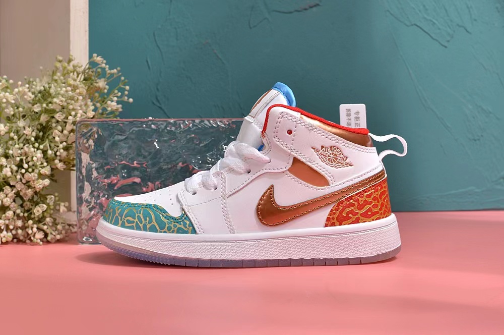 Youth Running Weapon Air Jordan 1 White/Red/Blue Shoes 0144